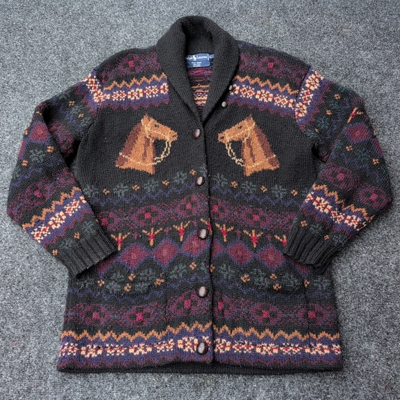 Ralph Lauren Sweaters - Vtg Ralph Lauren Cardigan Sweater Womens Large Wool Horse Fair Isle Esquestrian